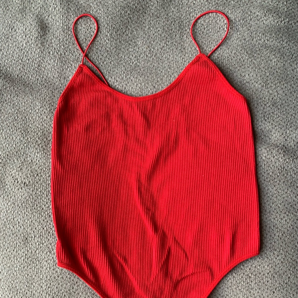 Red thin strap body suit